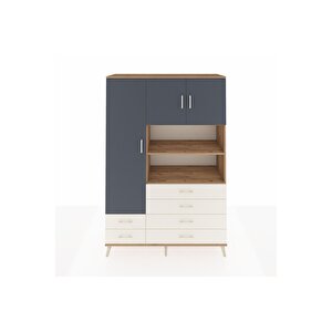 Hyperion Dolap 8 Raflı 6 Çekmeceli 3 Kapaklı 132x44x195 Çam-antrasit/aytaşı