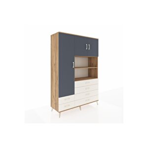 Hyperion Dolap 8 Raflı 6 Çekmeceli 3 Kapaklı 132x44x195 Çam-antrasit/aytaşı