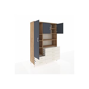 Hyperion Dolap 8 Raflı 6 Çekmeceli 3 Kapaklı 132x44x195 Çam-antrasit/aytaşı