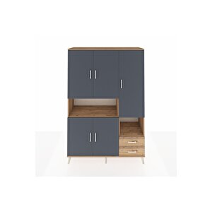 Hyperion Dolap 10 Raflı 2 Çekmeceli 5 Kapaklı 132x44x195 Çam-antrasit/çam