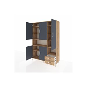 Hyperion Dolap 10 Raflı 2 Çekmeceli 5 Kapaklı 132x44x195 Çam-antrasit/çam