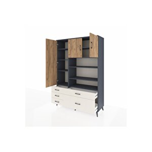 Hyperion Dolap 9 Raflı 5 Çekmeceli 3 Kapaklı 132x44x195 Antrasit-çam/aytaşı