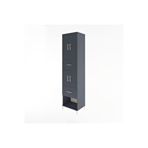 Hyperion Dolap 3 Raflı 2 Çekmeceli 4 Kapaklı 60x44x243 Antrasit-antrasit