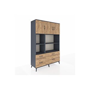 Hyperion Gardrop 8 Raflı 4 Çekmeceli 3 Kapaklı 132x44x195 Antrasit-çam