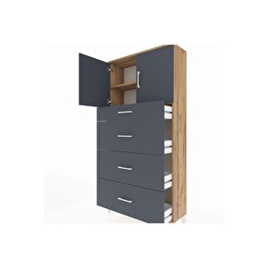 Arges Dolap 2 Raflı 4 Çekmeceli 2 Kapaklı 88x30x182 Çam-antrasit