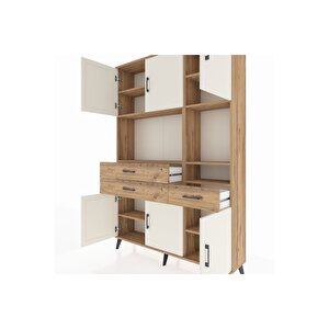 Arges Dolap 9 Raflı 3 Çekmeceli 6 Kapaklı 132x30x195 Çam-aytaşı/çam