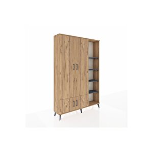 Arges Dolap 6 Raflı 4 Kapaklı Tek Askılı 132x30x195 Çam-çam/antrasit