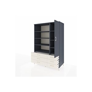 Kronos Dolap 8 Raflı 6 Çekmeceli Tek Kapaklı  132x59x195 Antrasit-antrasit/aytaşı