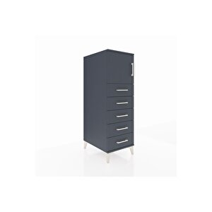 Kronos Dolap Tek Raflı 5 Çekmeceli Tek Kapaklı 44x59x134 Antrasit-antrasit