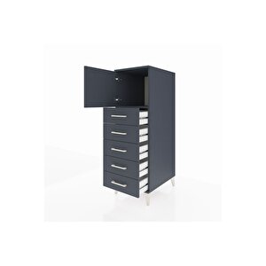 Kronos Dolap Tek Raflı 5 Çekmeceli Tek Kapaklı 44x59x134 Antrasit-antrasit
