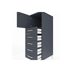 Kronos Dolap Tek Raflı 5 Çekmeceli Tek Kapaklı 44x59x134 Antrasit-antrasit