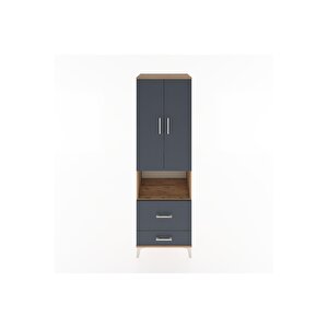 Hyperion Dolap 4 Raflı 2 Çekmeceli 2 Kapaklı 60x44x195 Çam-antrasit