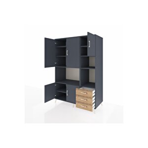 Kronos Dolap 9 Raflı 3 Çekmeceli 5 Kapaklı 132x59x195 Antrasit-antrasit/çam