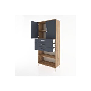 Hyperion Dolap 3 Raflı 3 Çekmeceli 2 Kapaklı 88x44x195 Çam-antrasit