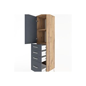 Hyperion Dolap 2 Raflı 4 Çekmeceli Tek Kapaklı 44x44x182 Çam-antrasit