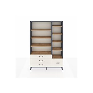 Arges Dolap 9 Raflı 4 Çekmeceli  132x30x195 Antrasit-çam/aytaşı