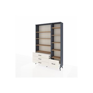 Arges Dolap 9 Raflı 4 Çekmeceli  132x30x195 Antrasit-çam/aytaşı