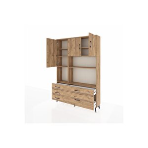 Arges Gardrop 8 Raflı 5 Çekmeceli 3 Kapaklı 132x30x195 Çam-çam