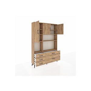Arges Gardrop 8 Raflı 5 Çekmeceli 3 Kapaklı 132x30x195 Çam-çam