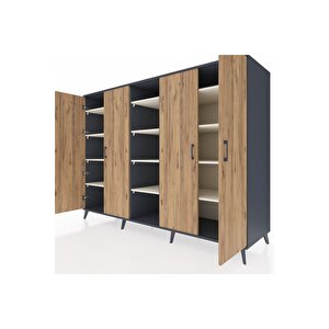 Kronos Dolap 12 Raflı 4 Kapaklı 220x59x163 Antrasit-çam/aytaşı