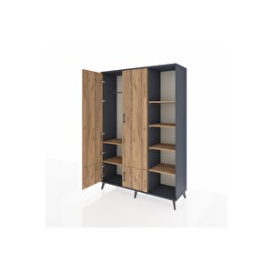 Hyperion Gardrop 6 Raflı 4 Kapaklı Tek Askılı 132x44x195 Antrasit-çam