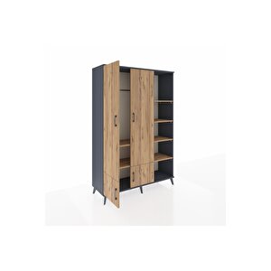 Hyperion Gardrop 6 Raflı 4 Kapaklı Tek Askılı 132x44x195 Antrasit-çam