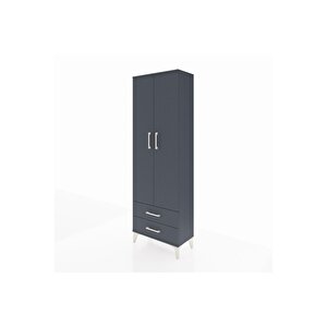 Arges Dolap 5 Raflı 2 Çekmeceli 2 Kapaklı 60x30x182 Antrasit-antrasit