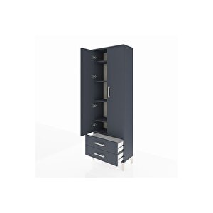 Arges Dolap 5 Raflı 2 Çekmeceli 2 Kapaklı 60x30x182 Antrasit-antrasit