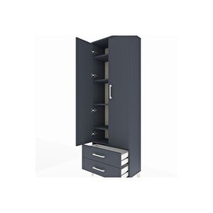 Arges Dolap 5 Raflı 2 Çekmeceli 2 Kapaklı 60x30x182 Antrasit-antrasit