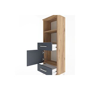 Arges Dolap 3 Raflı 2 Çekmeceli Tek Kapaklı 44x30x134 Çam-antrasit