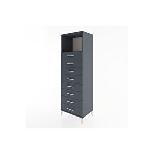 Hyperion Dolap Tek Raflı 8 Çekmeceli 60x44x182 Antrasit-antrasit