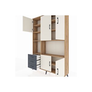 Arges Dolap 9 Raflı 3 Çekmeceli 5 Kapaklı 132x30x195 Çam-aytaşı/antrasit