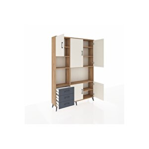 Arges Dolap 9 Raflı 3 Çekmeceli 5 Kapaklı 132x30x195 Çam-aytaşı/antrasit