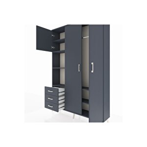 Arges Gardrop 6 Raflı 3 Çekmeceli Tek Askılı 132x30x195 Antrasit-antrasit