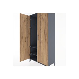 Hyperion Dolap 2 Raflı 2 Kapaklı Tek Askılı 88x44x182 Antrasit-çam