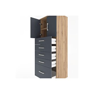 Hyperion Dolap 2 Raflı 5 Çekmeceli 2 Kapaklı 60x44x163 Çam-antrasit