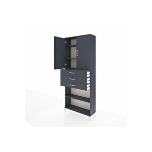 Arges Dolap 4 Raflı 3 Çekmeceli 2 Kapaklı 88x30x221 Antrasit-antrasit