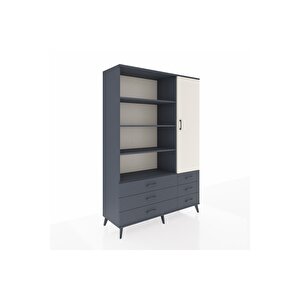 Hyperion Dolap 8 Raflı 6 Çekmeceli Tek Kapaklı  132x44x195 Antrasit-aytaşı/antrasit