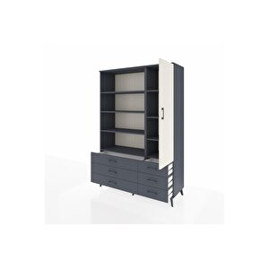 Hyperion Dolap 8 Raflı 6 Çekmeceli Tek Kapaklı  132x44x195 Antrasit-aytaşı/antrasit