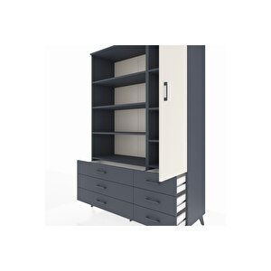 Hyperion Dolap 8 Raflı 6 Çekmeceli Tek Kapaklı  132x44x195 Antrasit-aytaşı/antrasit