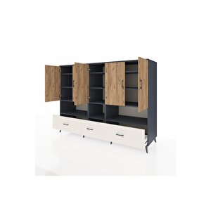 Kronos Dolap 12 Raflı 3 Çekmeceli 5 Kapaklı 220x59x163 Antrasit-çam/aytaşı