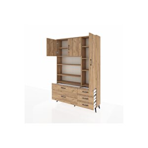 Arges Gardrop 9 Raflı 5 Çekmeceli 3 Kapaklı 132x30x195 Çam-çam