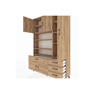 Arges Gardrop 9 Raflı 5 Çekmeceli 3 Kapaklı 132x30x195 Çam-çam