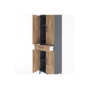Hyperion Dolap 4 Raflı Tek Çekmeceli 4 Kapaklı 60x44x195 Antrasit-çam