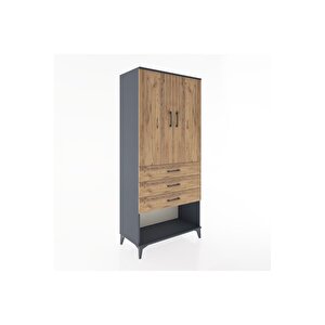 Hyperion Dolap 3 Raflı 3 Çekmeceli 2 Kapaklı 88x44x195 Antrasit-çam