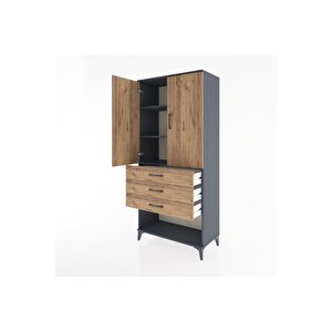 Hyperion Dolap 3 Raflı 3 Çekmeceli 2 Kapaklı 88x44x195 Antrasit-çam