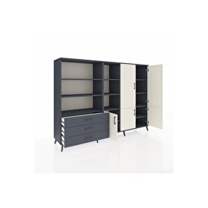 Hyperion Dolap 11 Raflı 3 Çekmeceli 5 Kapaklı 220x44x163 Antrasit-aytaşı/antrasit