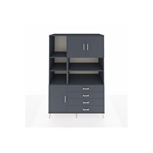 Kronos Dolap 8 Raflı 4 Çekmeceli 3 Kapaklı 132x59x195 Antrasit-antrasit/antrasit