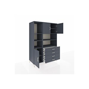 Kronos Dolap 8 Raflı 4 Çekmeceli 3 Kapaklı 132x59x195 Antrasit-antrasit/antrasit