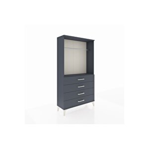 Arges Dolap Tek Raflı 4 Çekmeceli Tek Askılı 88x30x163 Antrasit-antrasit
